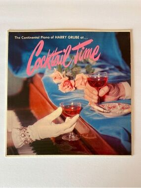 Any 3 for $50-Cocktail Time Vinyl Record Cover - Pink Script on Blue